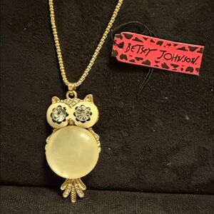 Betsey Johnson Gold and Cream Owl Necklace